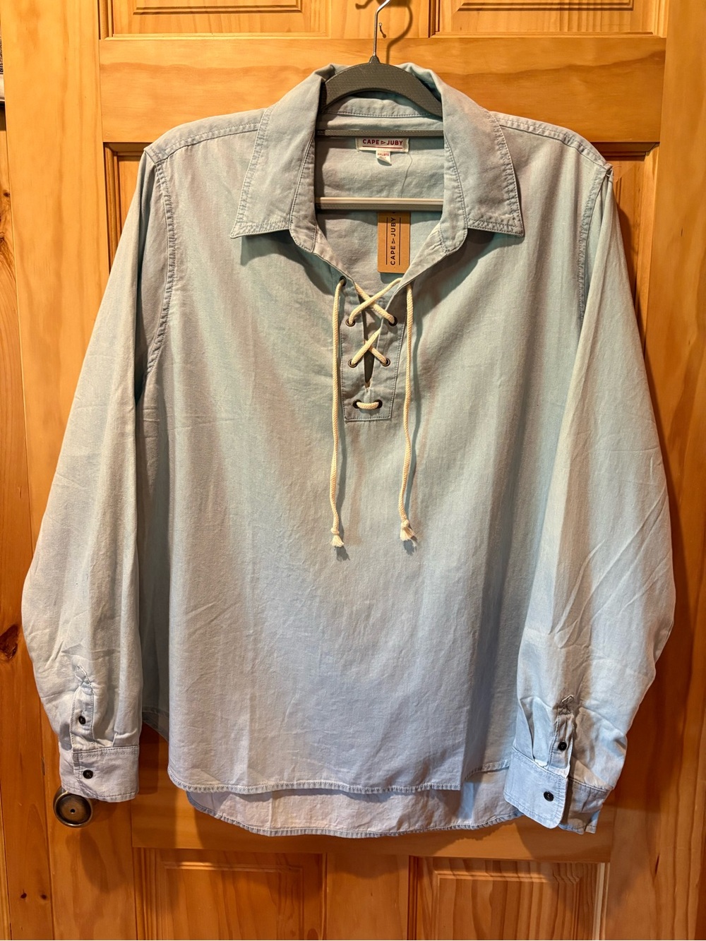 Cape Juby Lace Up Chambray Denim Popover Tunic Shirt Size 2XL